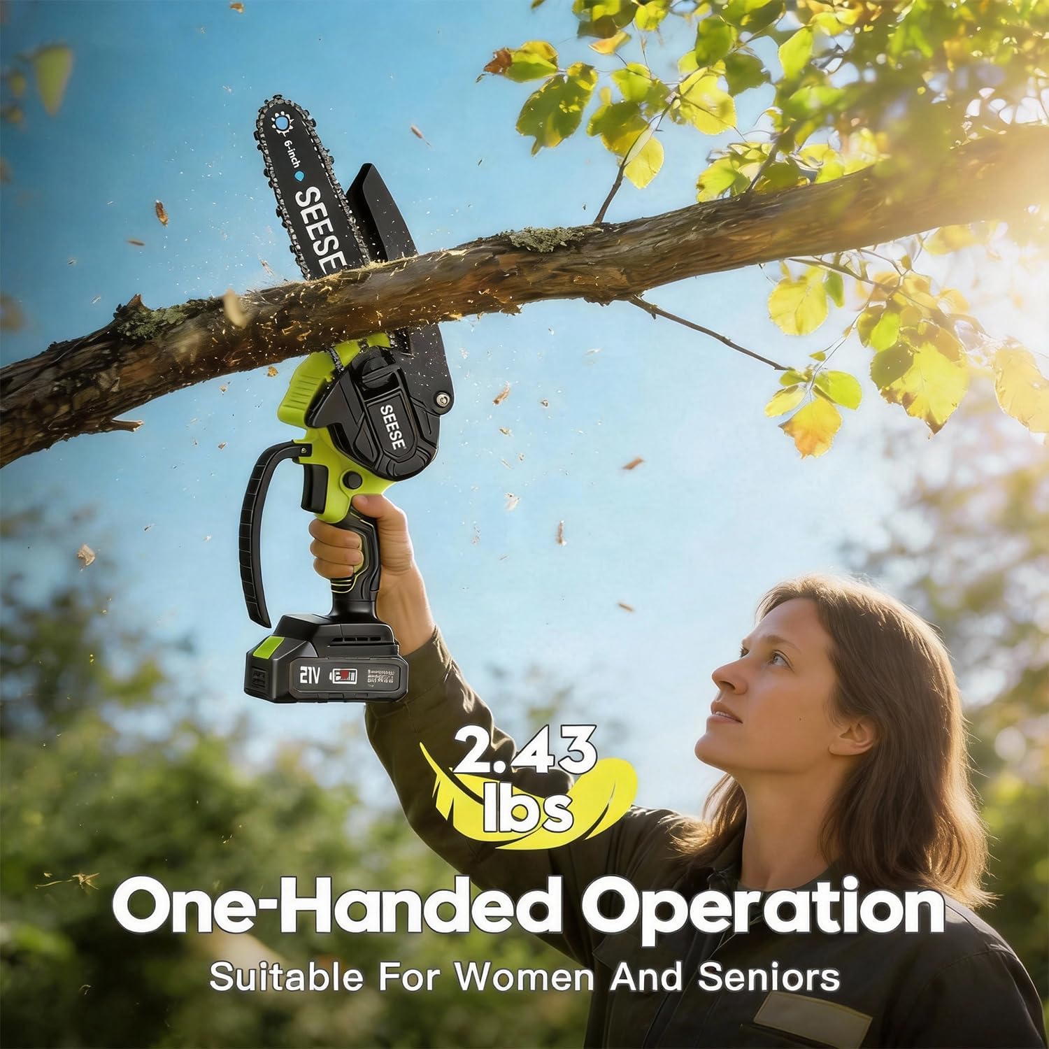 6-inch Mini Chainsaw Cordless: Pure Copper Brushless Motor, High Efficiency, Low Noise, Up to 80-Min Runtime for