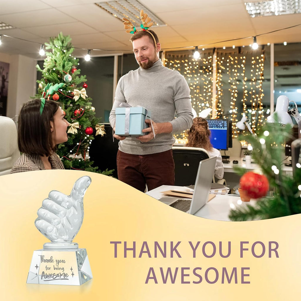 Employee Appreciation Gifts Crystal Awards with Thumbs Up, Thank You for Being Awesome Gifts for Staff, Coworkers