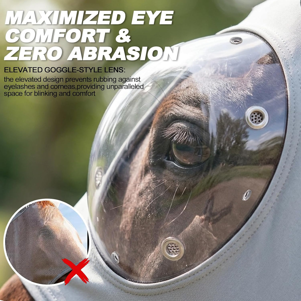 Horse Fly Mask with Ears - Ice Silk Cooling Fabric for Summer, Upgraded Anti-Fog & UV Blocking Ski-Grade Eye Mesh