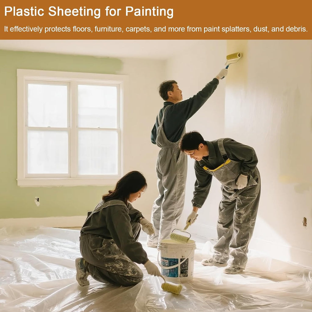 Heavy Duty Plastic Drop Cloth for Painting, Clear Thick Plastic Sheeting