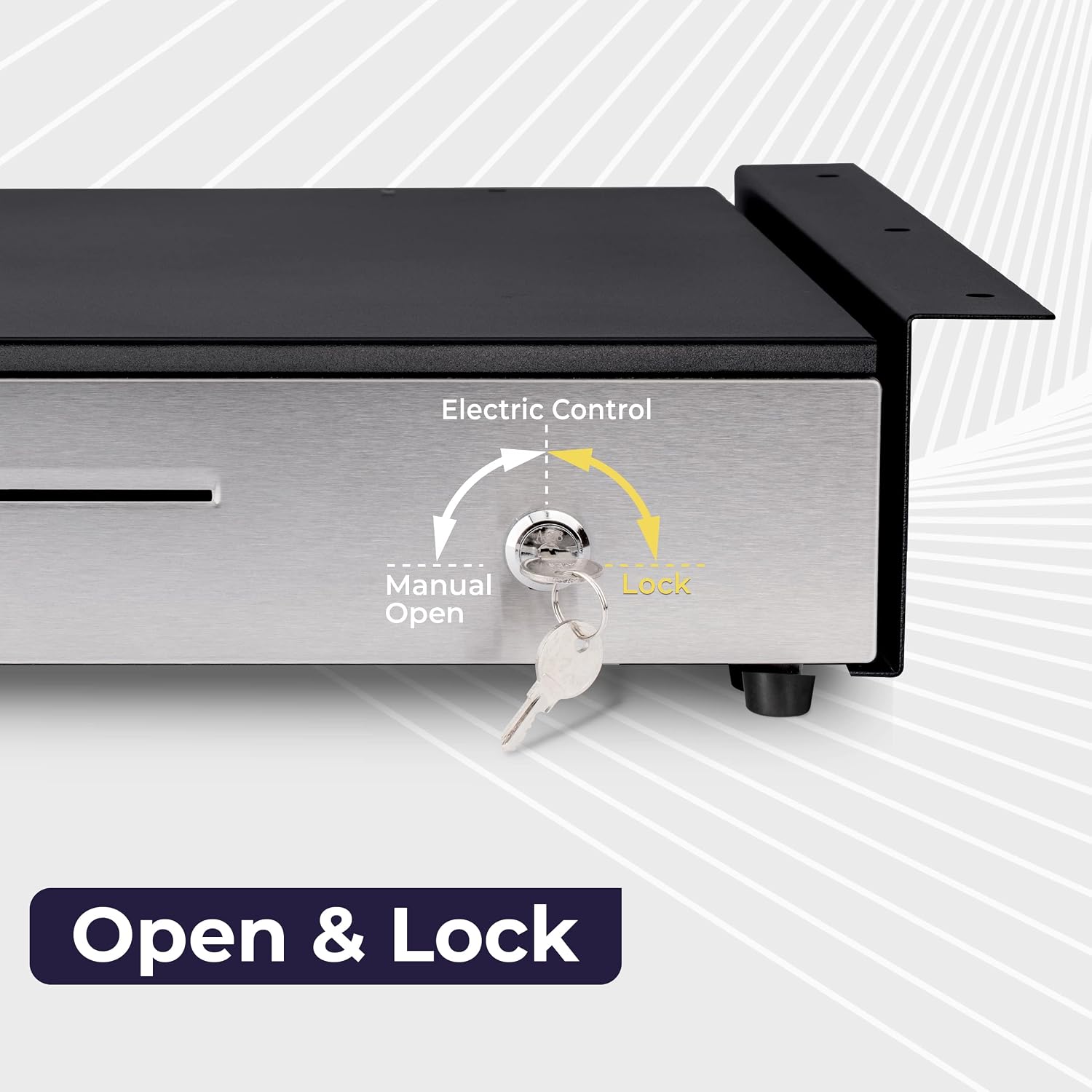 Cash Register Drawer with Under Counter Mounting Metal Bracket - 16 Black - Stainless Steel Front for POS, 5 Bill 6