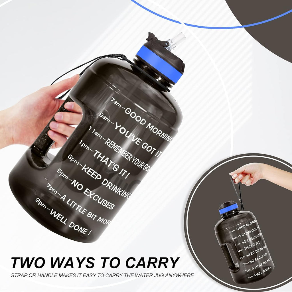 Motivational Gallon Water Bottle - with Straw & Time Marker BPA Free Large Reusable Sport Water Jug with Handle for