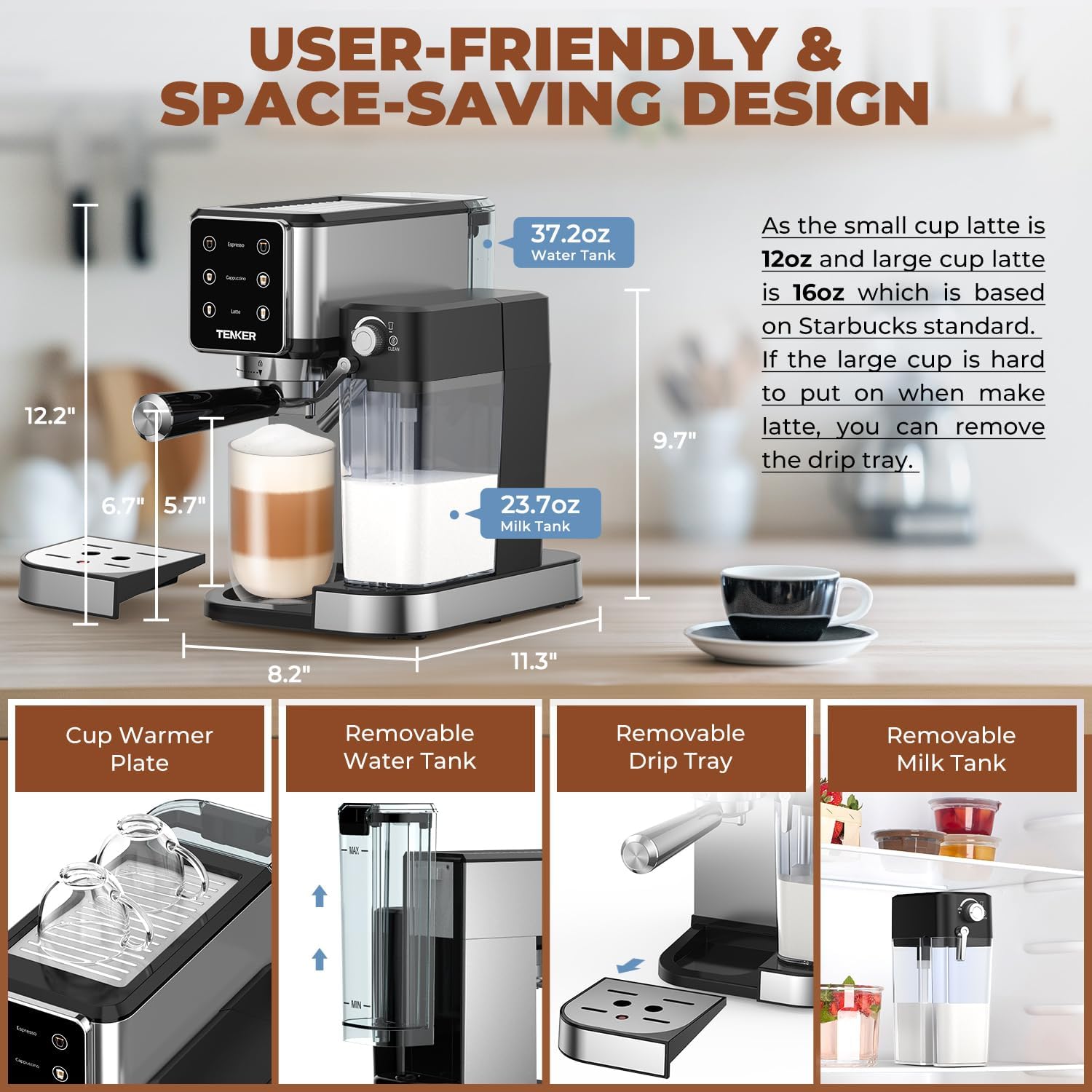 Espresso Machine 20 Bar, Cappuccino Machine with Automatic Milk Frother, Latte Machine in Stainless Steel Design