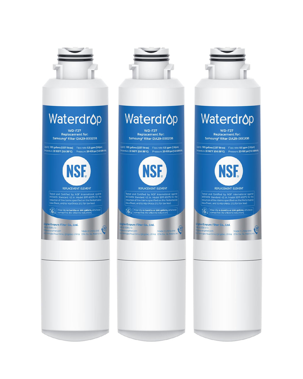 Waterdrop Water Filter, Replacement for Samsung HAF-CIN/EXP, 3 Pack