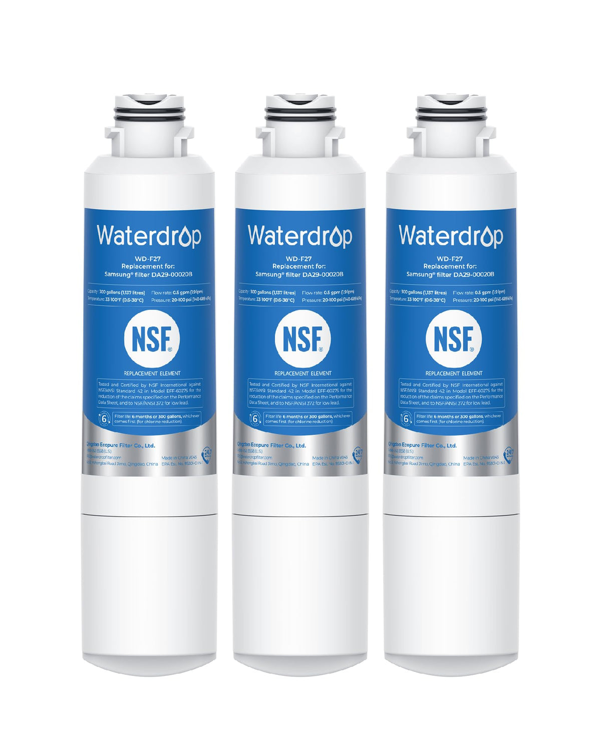 Waterdrop Water Filter, Replacement for Samsung HAF-CIN/EXP, 3 Pack