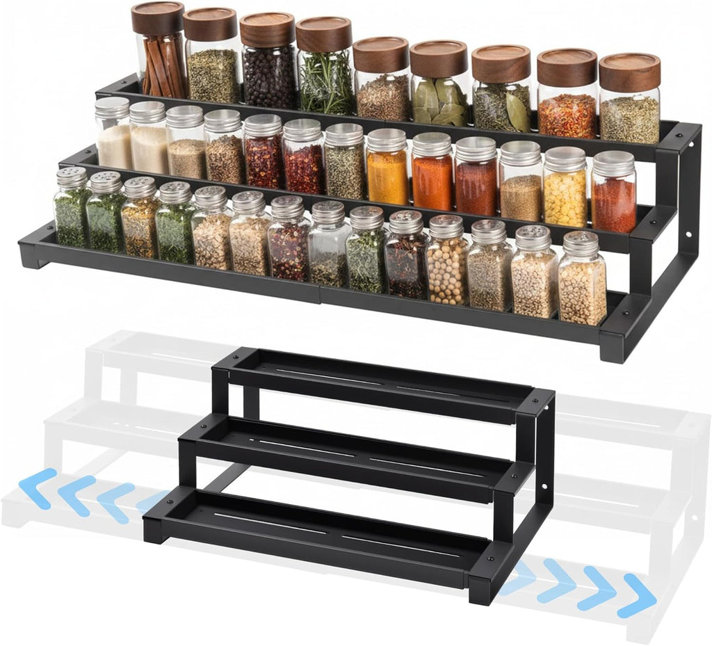 3-Tier Spice Rack Organizer for Kitchen Cabinet or Pantry, 16"-29" Expandable Spice Organization Shelf, Seasoning