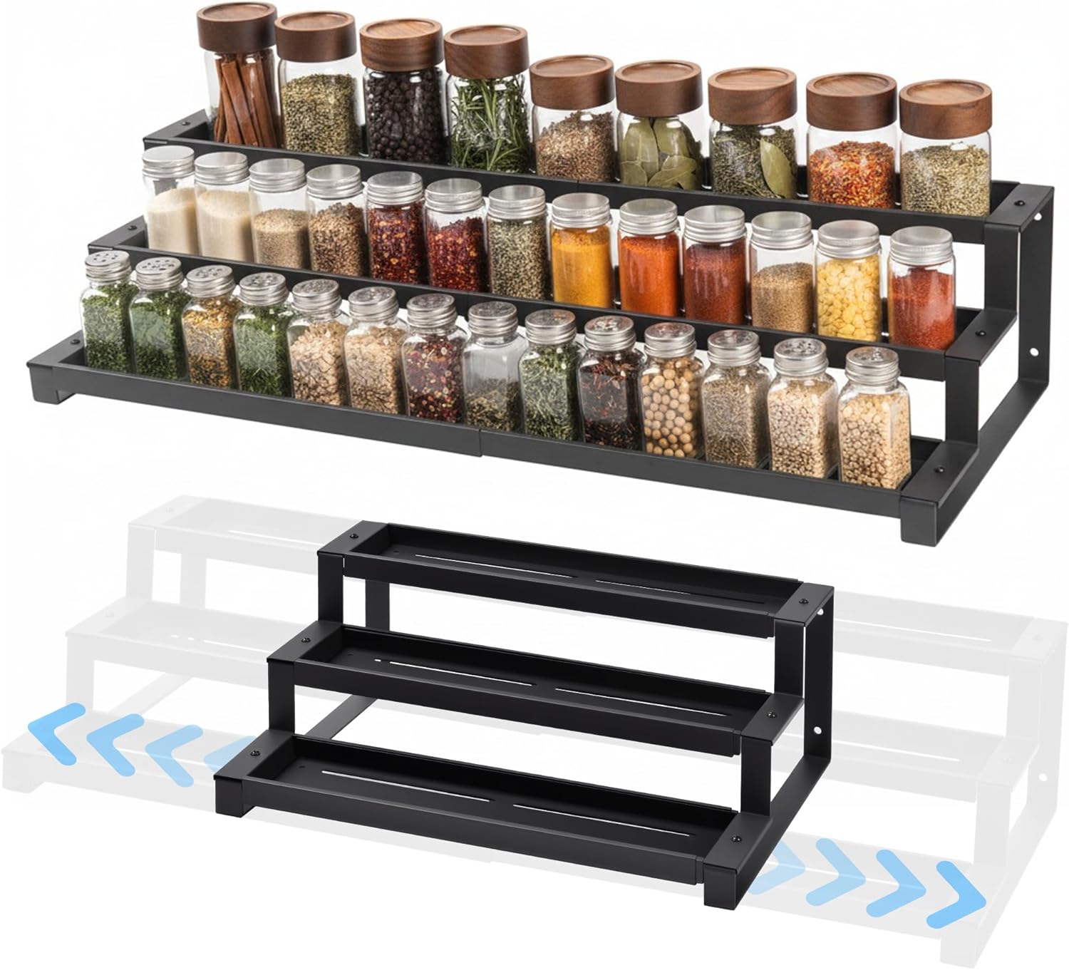 3-Tier Spice Rack Organizer for Kitchen Cabinet or Pantry, 16"-29" Expandable Spice Organization Shelf, Seasoning