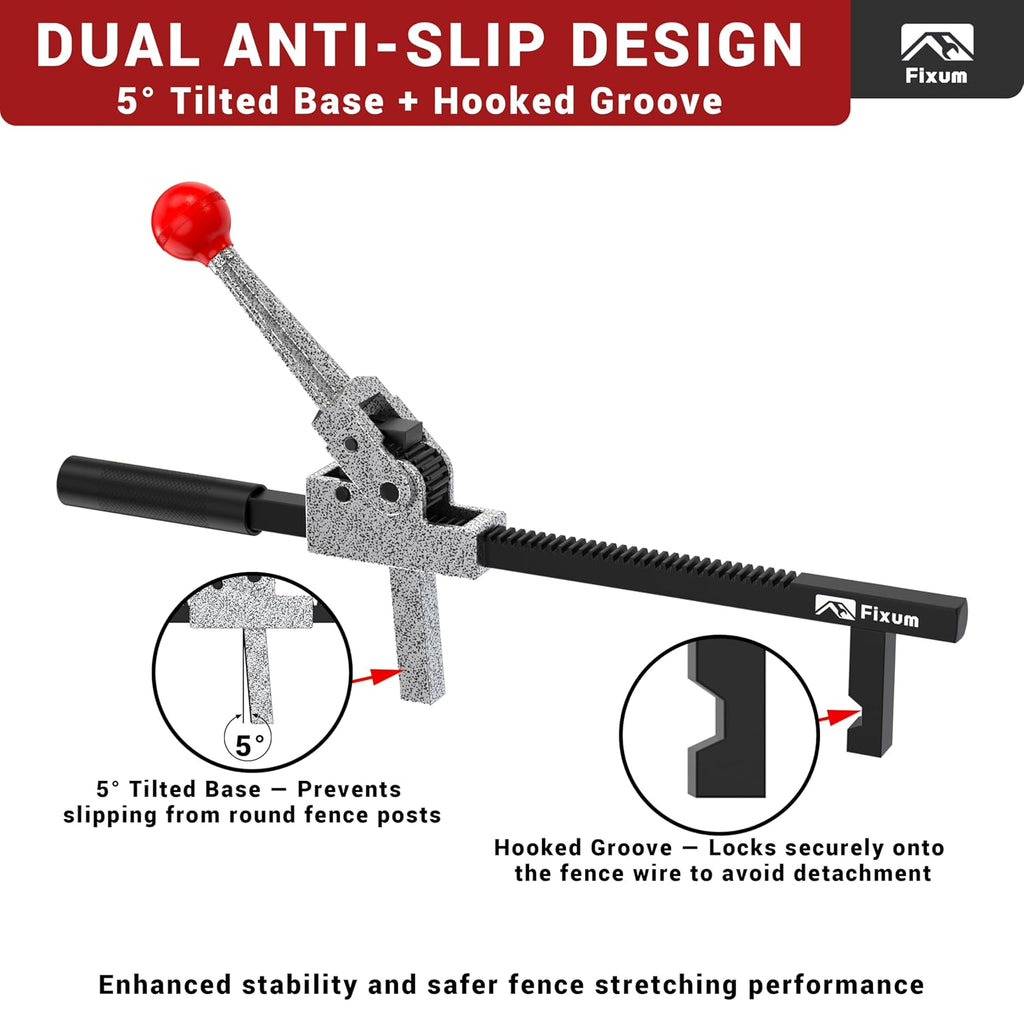 Chain Link Fence Stretcher Tool, Ratcheting Wire Fence Tightener & Puller for Woven Wire Fence, 3″–12″ Tension Range
