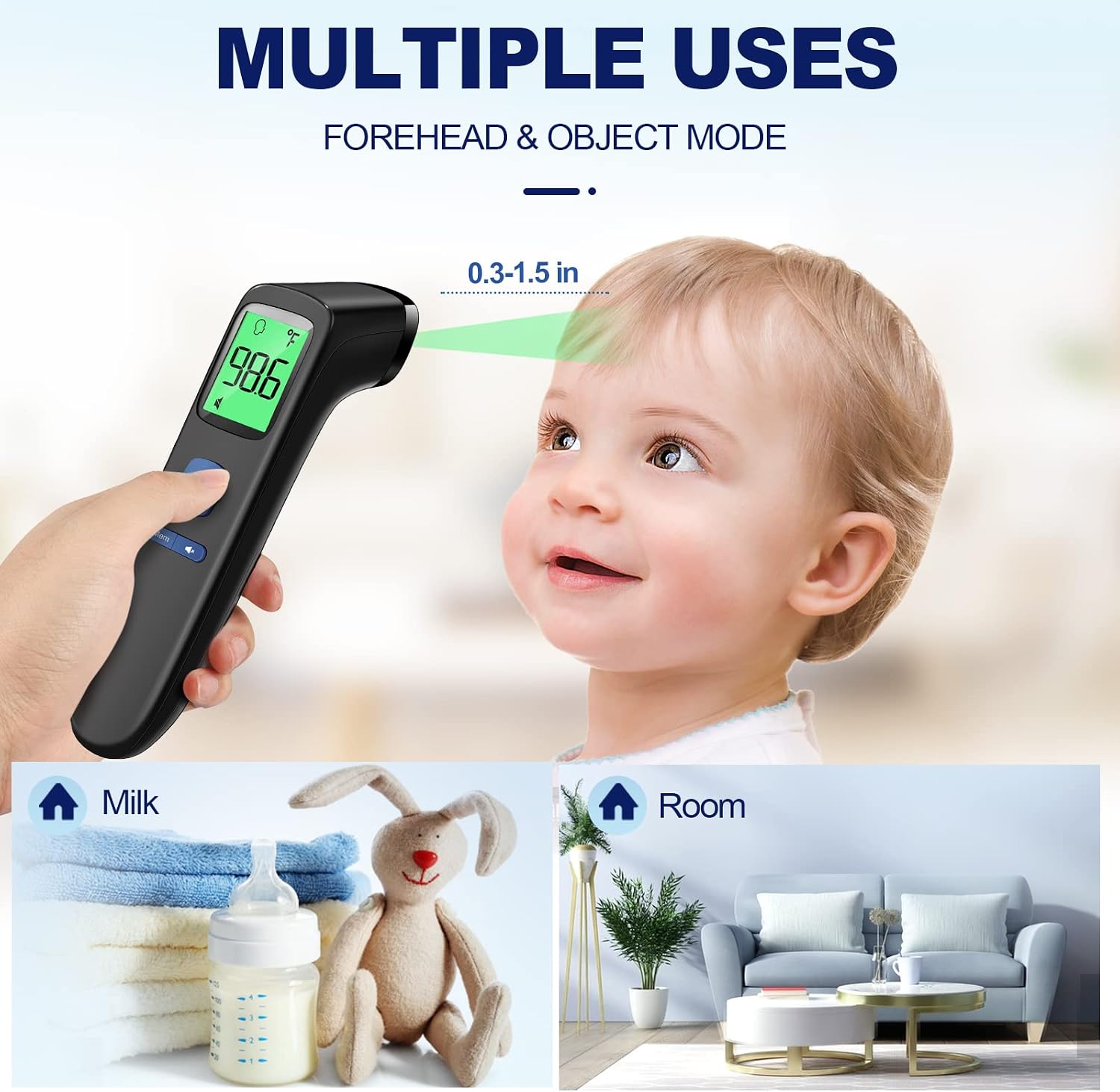 No-Touch Thermometer for Adults and Kids, Digital Baby Thermometer with Fever Alarm, 1 Second Fast Result, Easy to