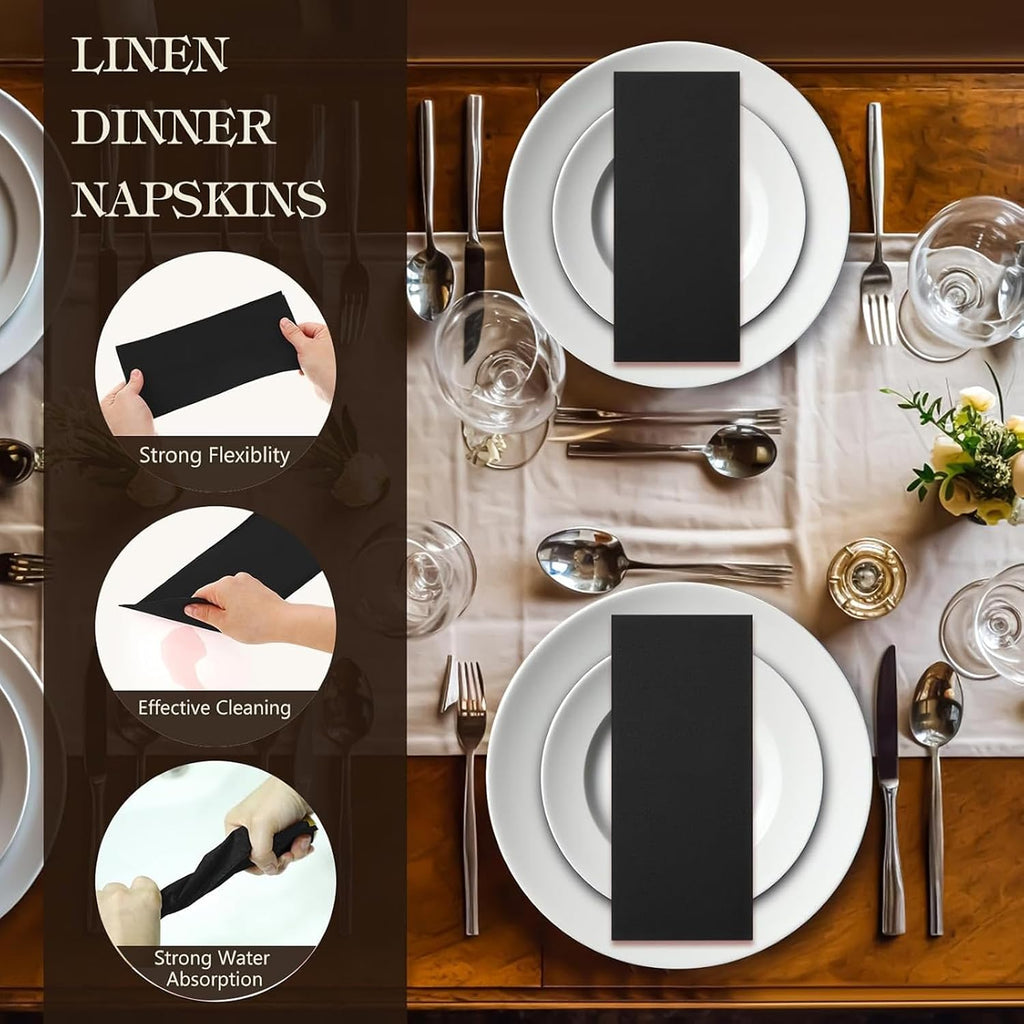 100 Pcs Linen Disposable Dinner Napkins Paper, Black