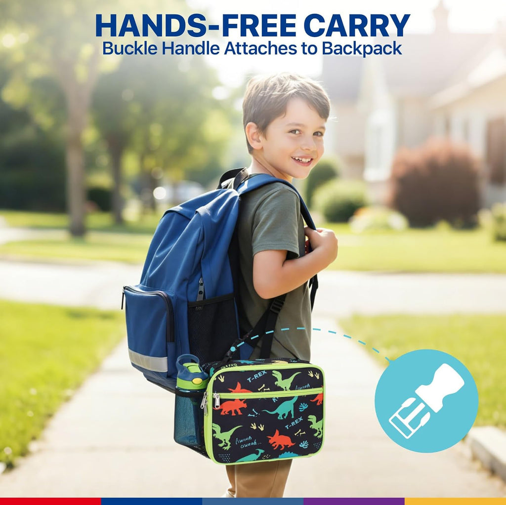 Kids Lunch Bag Boys - Insulated Kids Lunch Box for School & Daycare | Easy Carry Handle, Leak Proof, Water Bottle