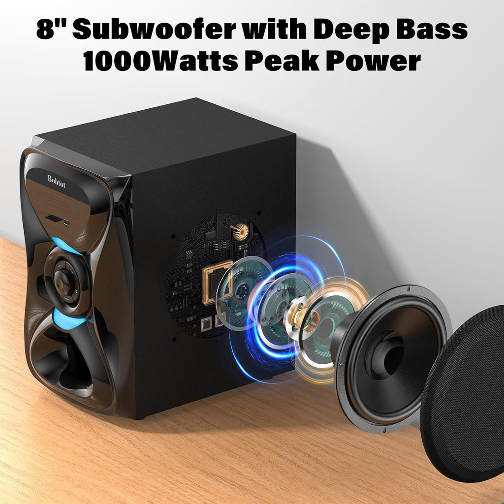 Surround Sound Systems Wireless Rear Satellite Speakers, 1000W Peak | Deep Bass 8 inch Subwoofer 5.1/2.1 Channel Home
