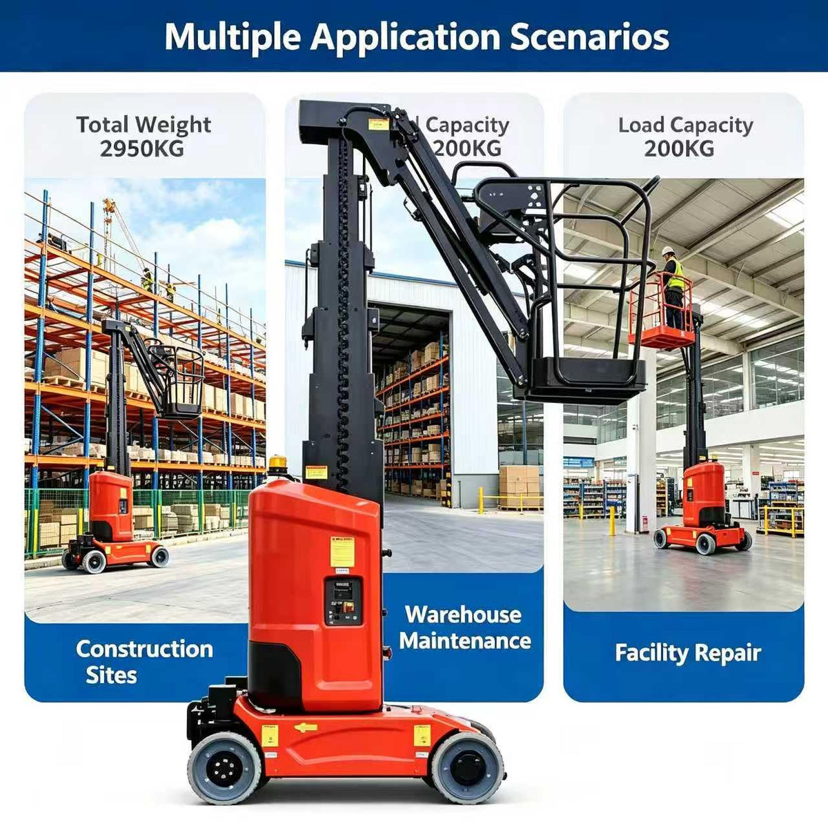 Electric Self-Propelled Vertical Mast Lift, 29.5ft Platform Height, 36ft Max Working Height, Compact Aerial Work