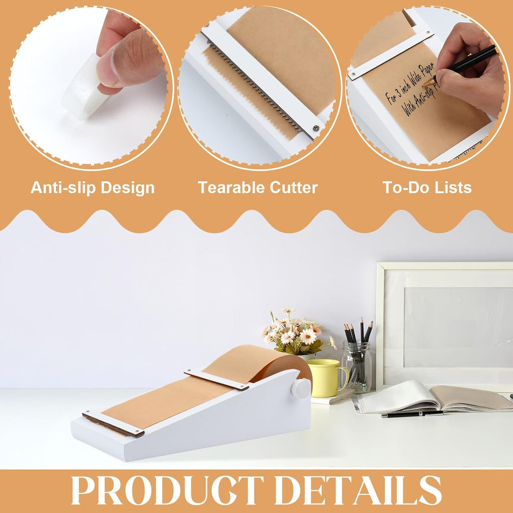 Desktop Note Paper Roll Dispenser with 98ft Note Taking Roller Wooden Kraft Paper Roll Holder Fit 3x2.75 Inch Sticky