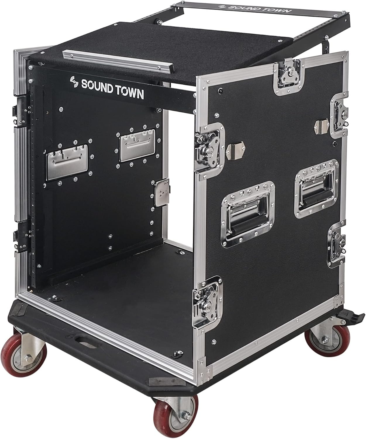 Enhanced 1/2" (12mm) Plywood 12U PA DJ Rack/Road Case with 11U Slant Mixer Top, 20’’ Rackable Depth, DJ Work Table