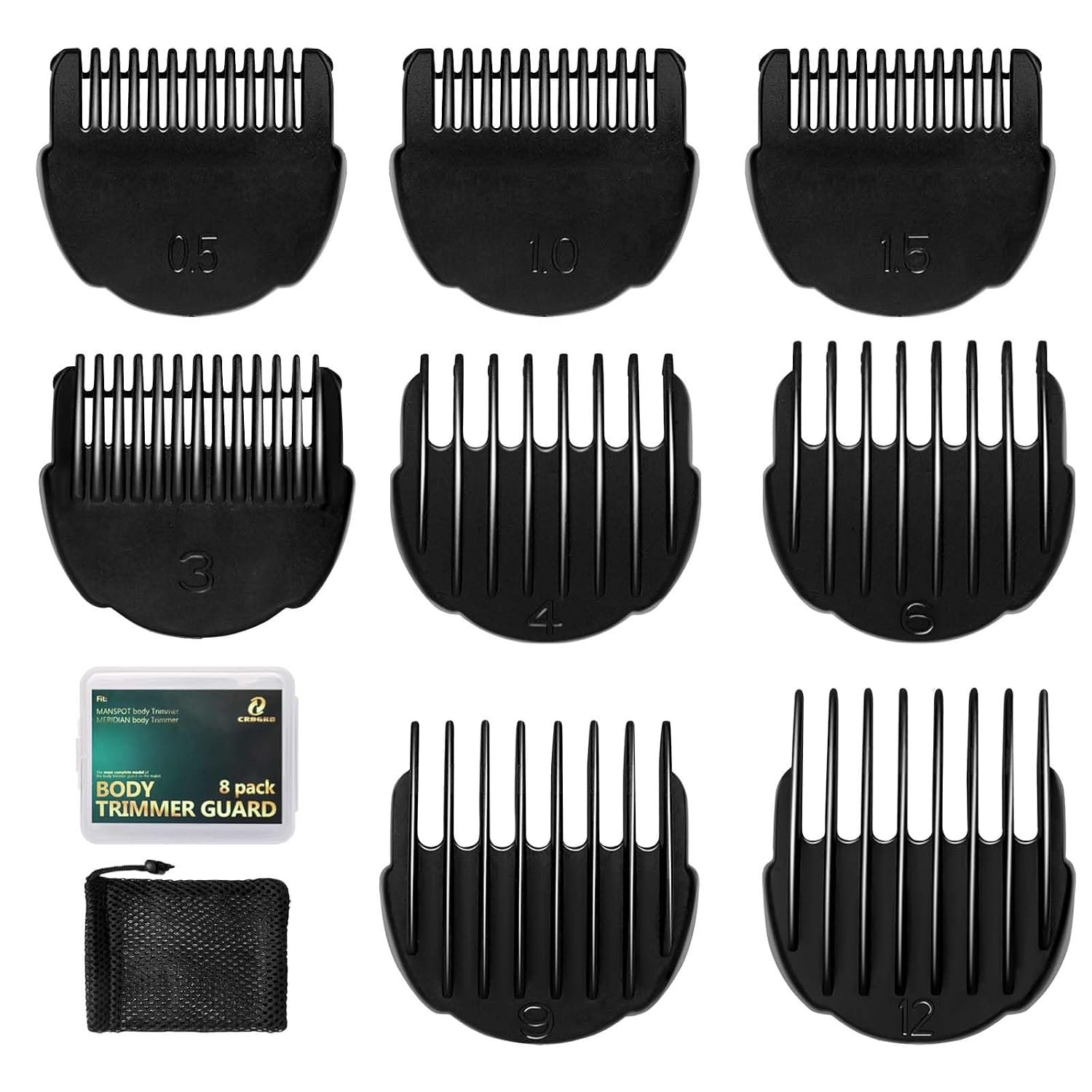 Hair Clipper Guards Guides 8pcs 0.02inch to 0.5Inch(0.5mm-12mm) Fits For Manspot Body Trimmer,Meridian Ball Trimmer