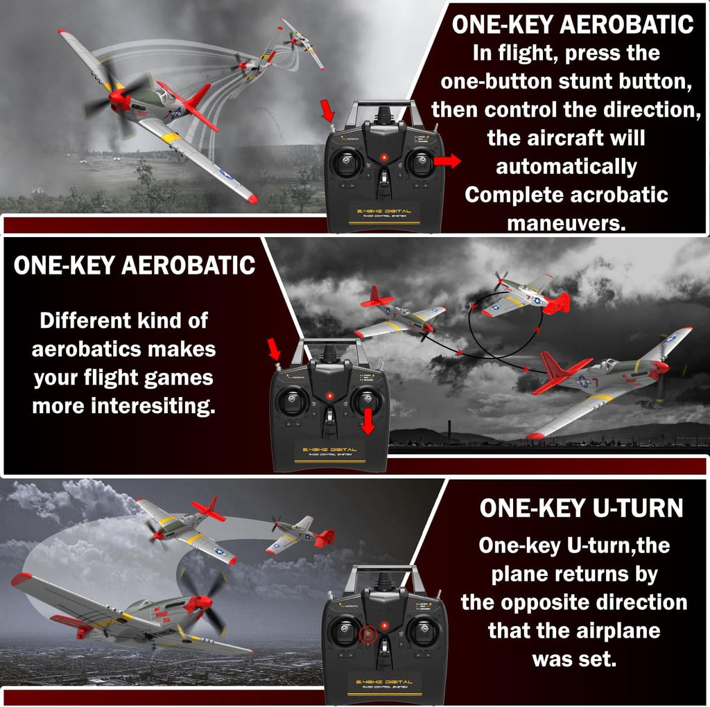 4 Channel RC Plane, Ready to Fly Aerobatic Aircraft, Easy Control for Beginners, P51 Mustang RC Airplane Best Gift