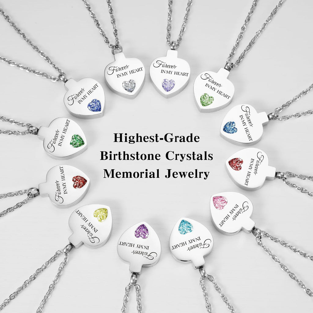 Crystal Cremation Urn Necklace for Ashes Keepsake Birthstone Cremation Jewelry Heart Ashes Necklace for Women