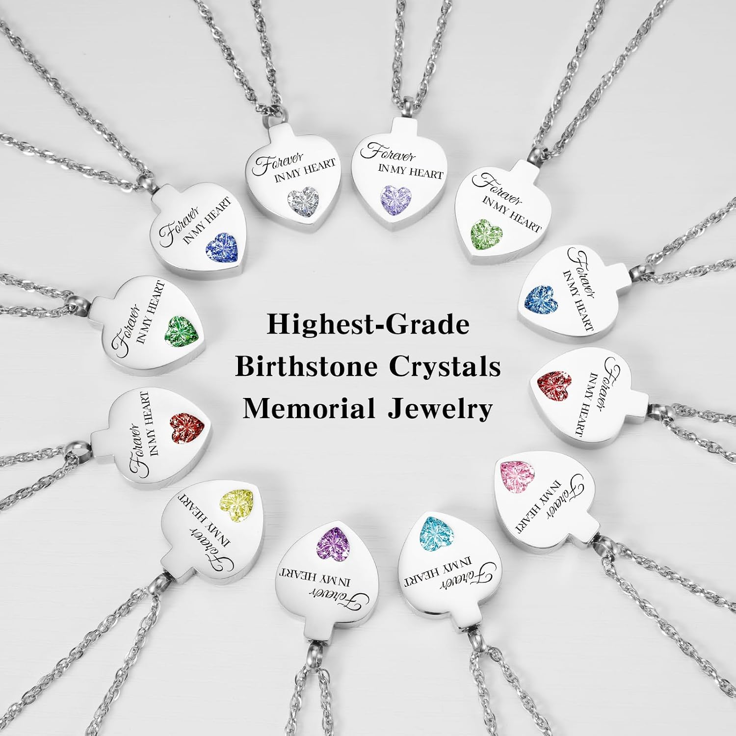 Crystal Cremation Urn Necklace for Ashes Keepsake Birthstone Cremation Jewelry Heart Ashes Necklace for Women
