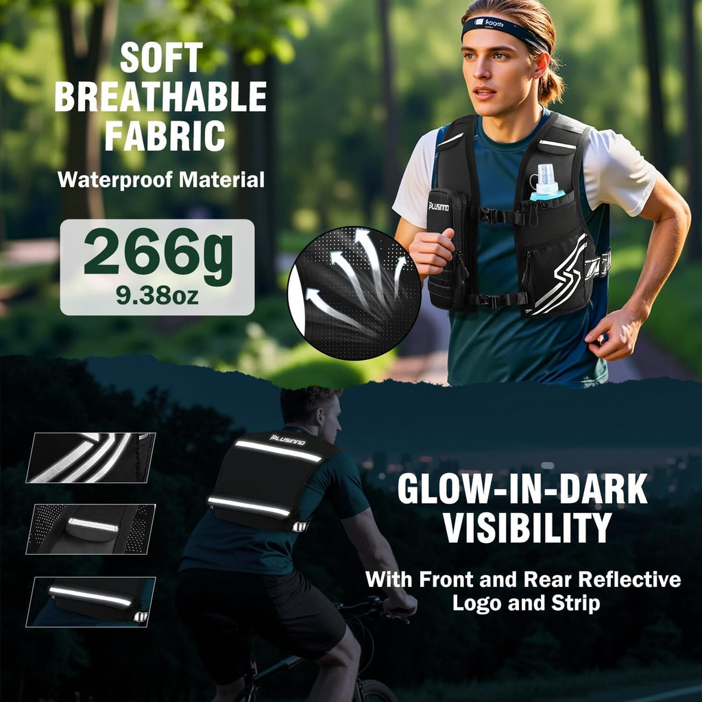 Running Vest for Women Men, Running Hydration Vest with 500ml Soft Flask & Touch-Screen Phone Pocket, Reflective