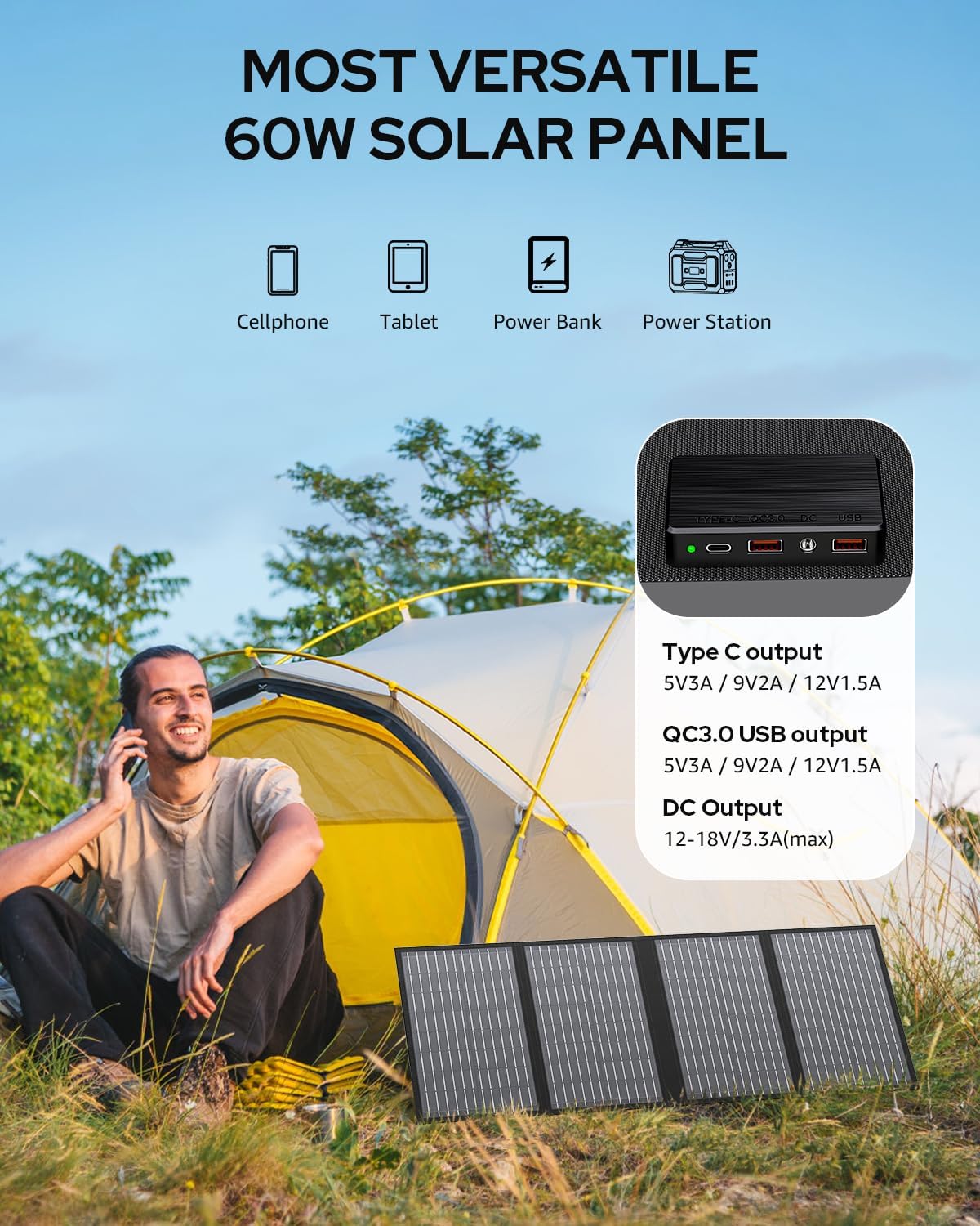 60W Portable Solar Panels, Foldable Solar Panel Charger for Power Station | Foldable Solar Panel High Efficiency with
