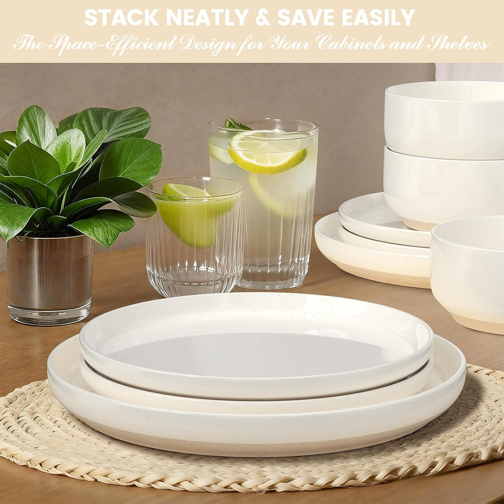 Dinnerware Set for 4, 12 Pieces Plates and Bowls Set