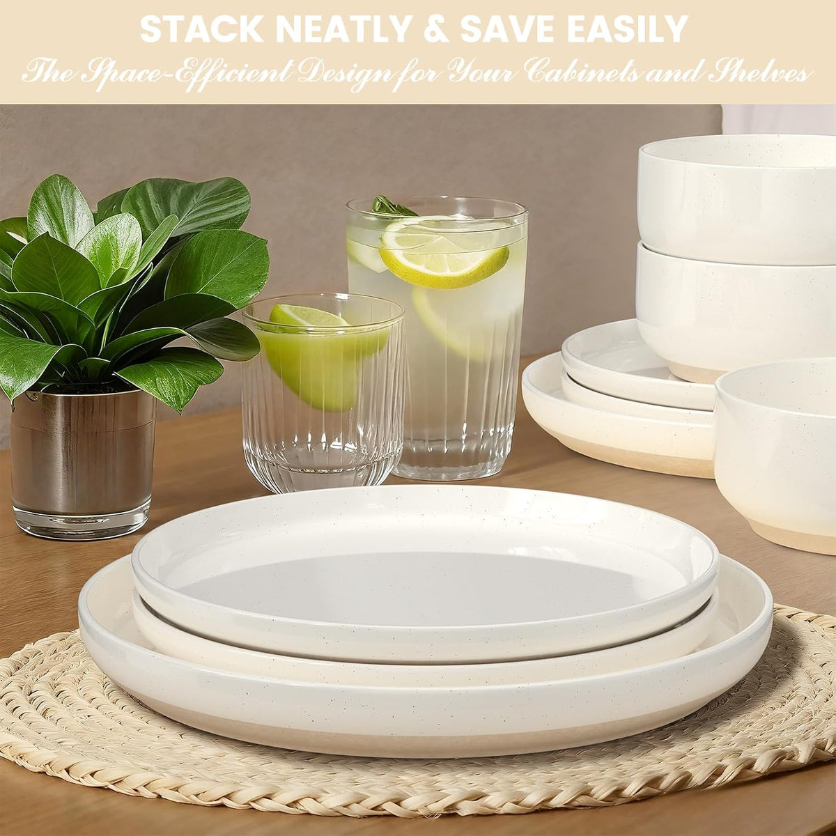 Dinnerware Set for 4, 12 Pieces Plates and Bowls Set