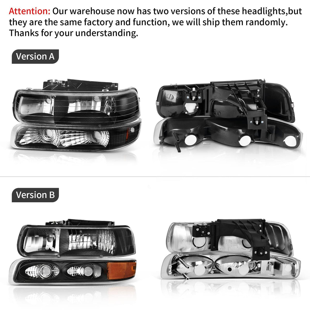 Headlight Assembly Compatible with 99-02 Chevy Silverado Black