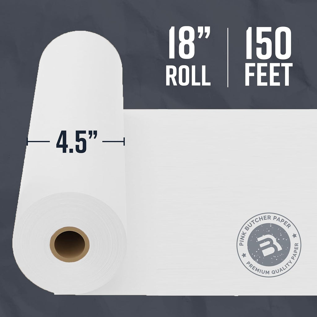 White Kraft Butcher Paper Roll - 18'' x 150' - Versatile & Durable - Ideal for Packaging, Grilling, Smoking Meat and