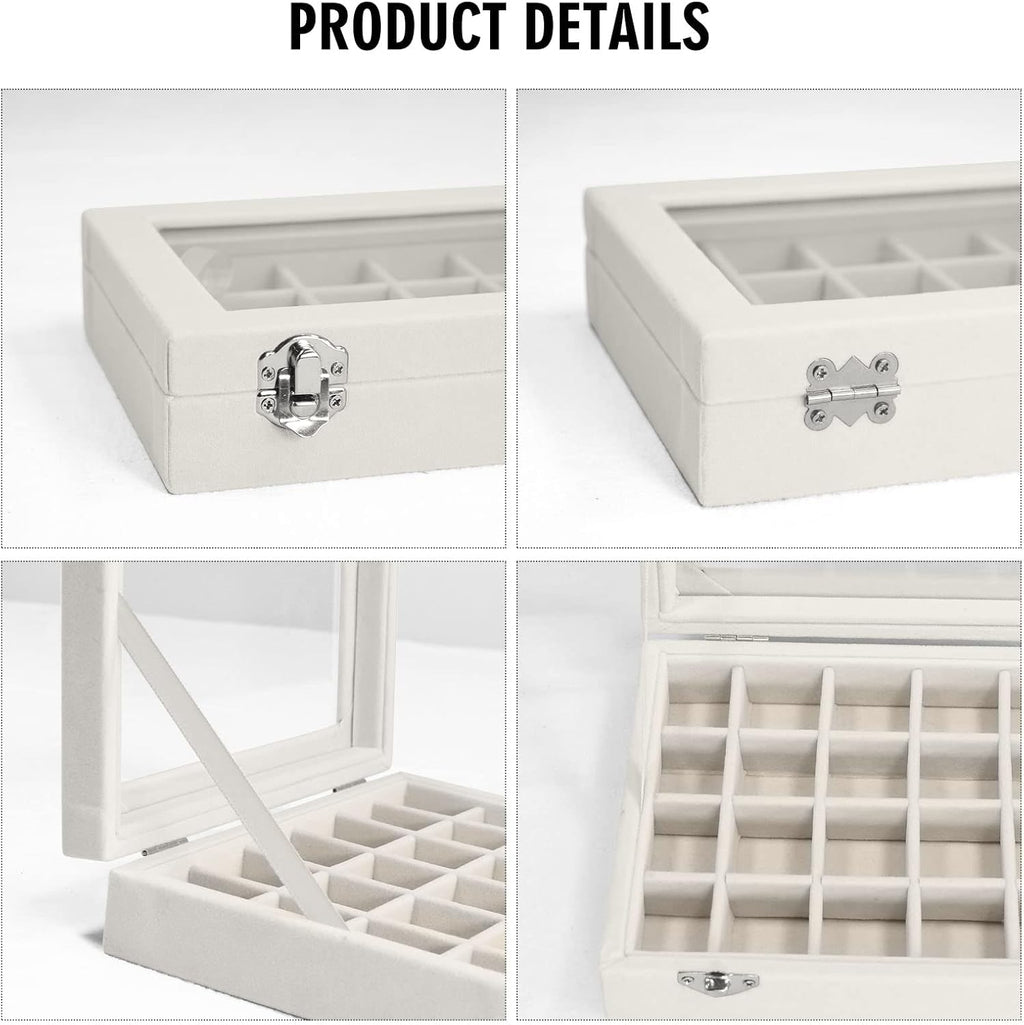 Velvet Jewelry Box 24 Grid Jewelry Ring Display Organizer Box Tray | Holder Earrings Storage Case for Girls Wife Mom