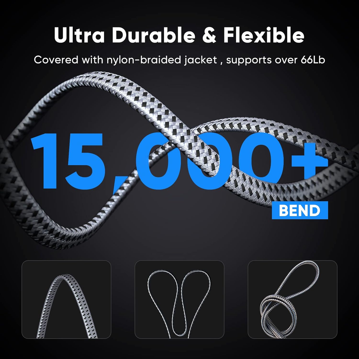 Cat 8 Ethernet Cable 50 FT, 40Gbps 2000Mhz High Speed Cat8 Network LAN Patch Cord, Nylon Braided Heavy Duty Shielded