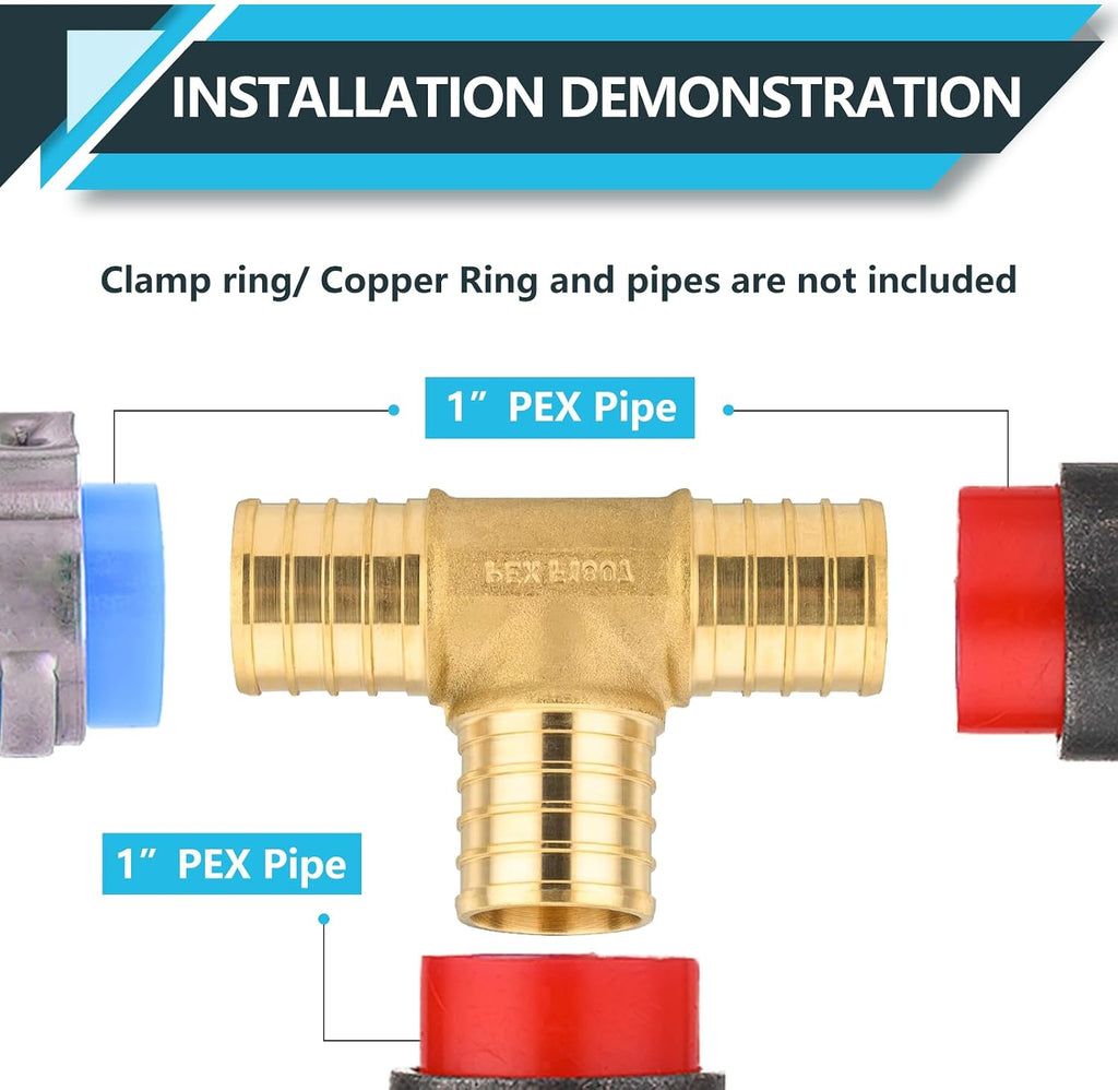 5Pack Seelink PEX Fittings, 1-Inch Pex Brass Crimp Tee(PEX1807074-5)