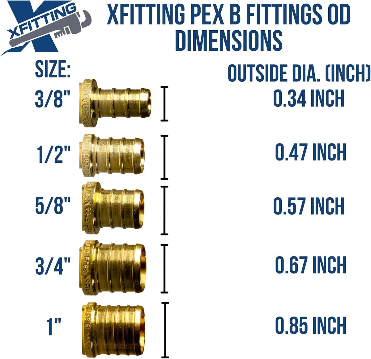 5 Pack XFITTING 1 Inch Pex Tee, 1" Pex B Crimp Tee, Brass