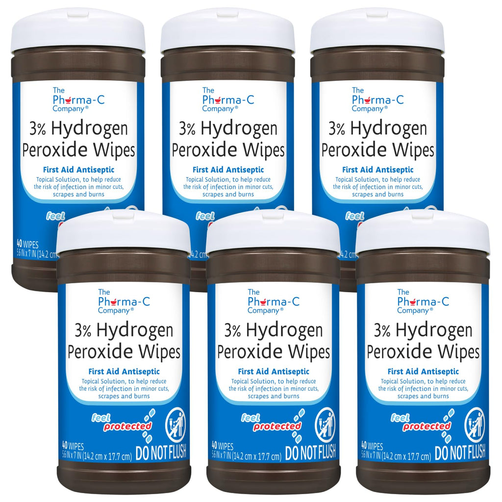 3% Hydrogen Peroxide Wipes 40 Count Canister [6 pack]