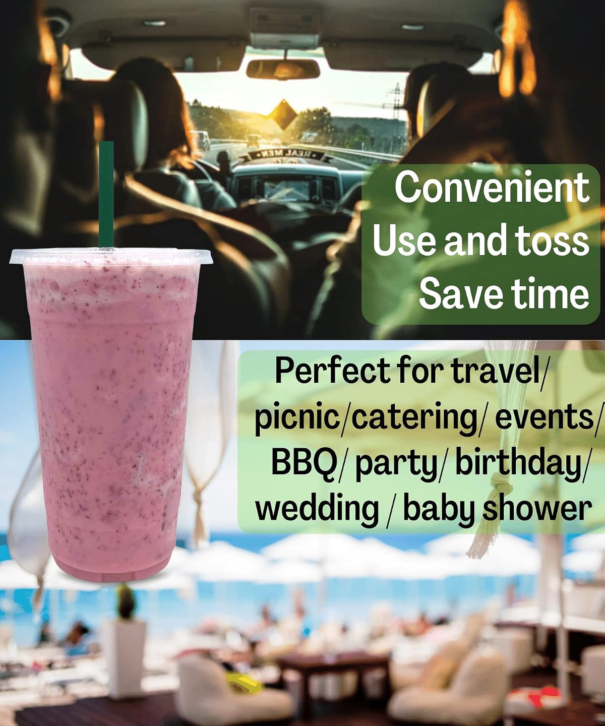 32 oz Clear Plastic Cups with Lids and STRAWS, Disposable Drinking Cups for Cold Drinks, Iced Coffee, Milkshakes