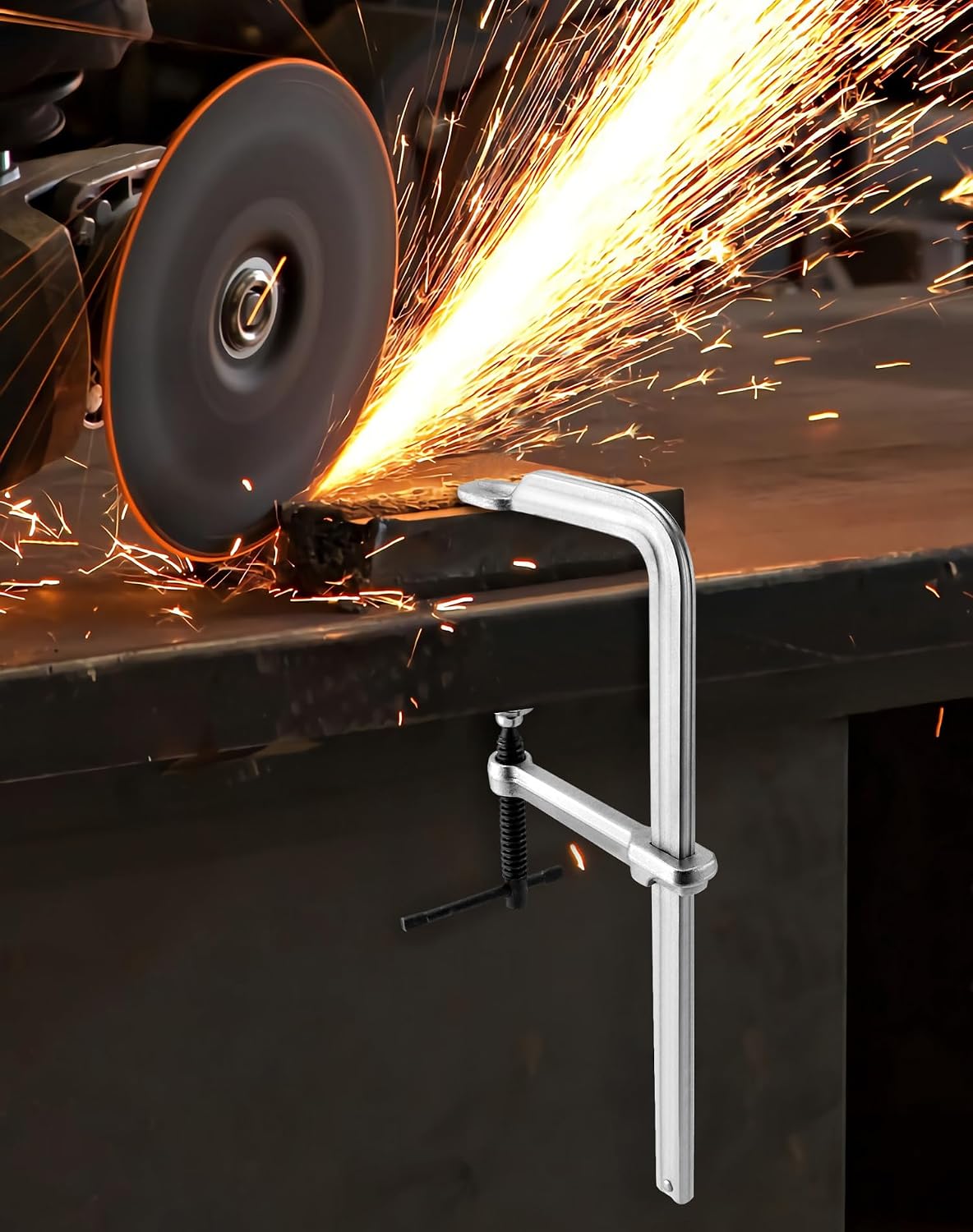 12" Heavy Duty F Clamp, 2 Pack Drop-forged Bar Clamp, 5-1/2 Inch Throat Depth, Professional Forging Jaws, Rail