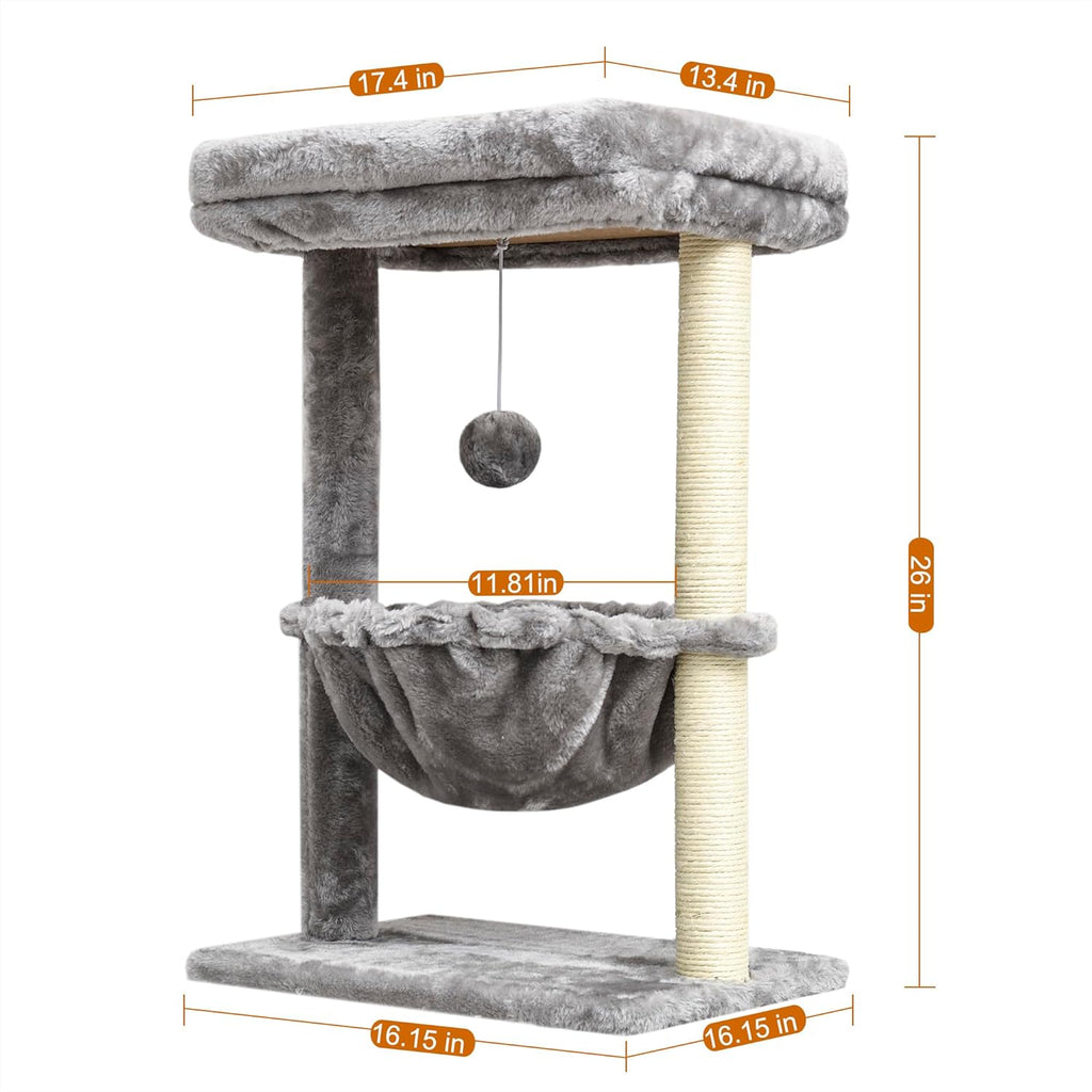 Small Cat Tree for Indoor Cats, Activity Cat Tower with Scratching Post for Kittens, Cat Bed & Furniture with Basket