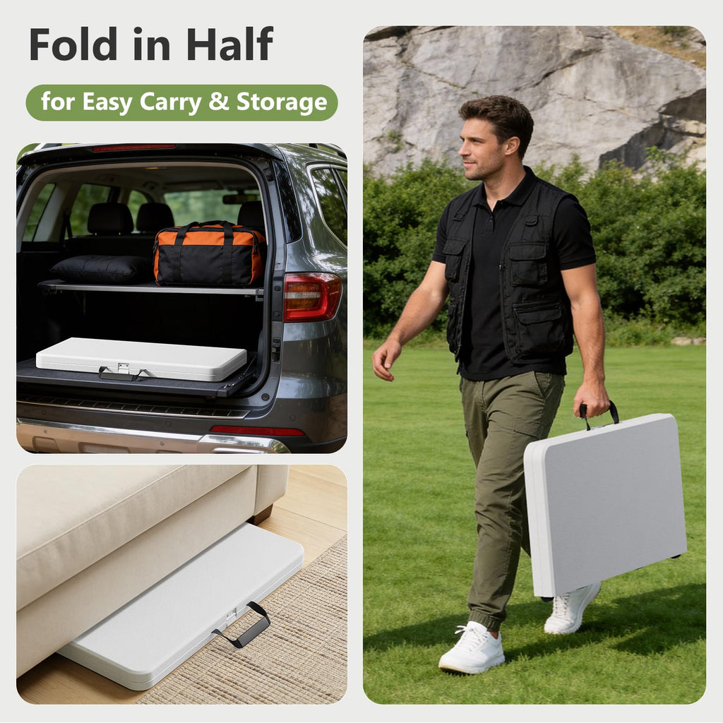 Folding Table, 36 Inch Square Foldable Card Table with Carrying Handle, Heavy Duty Fold-in-Half Portable Table No