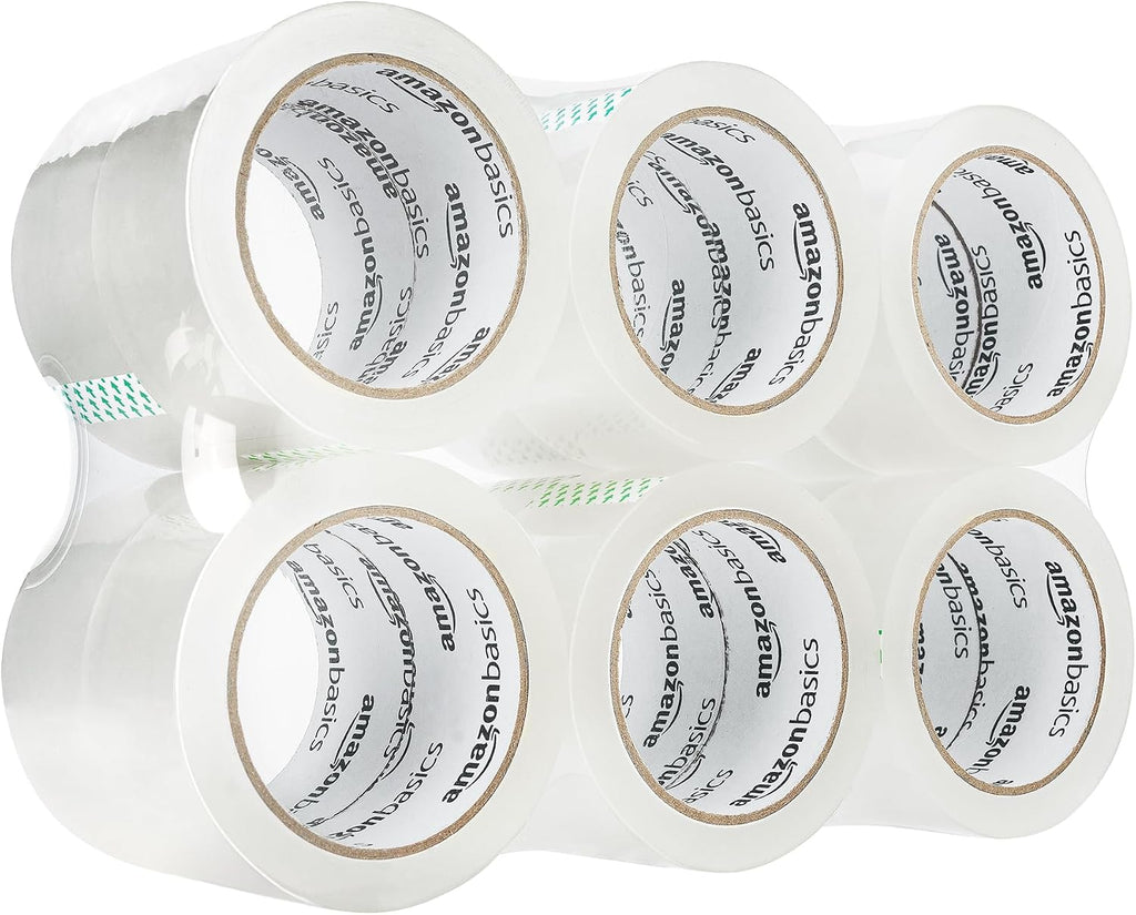Strong Plastic Adhesive Packing Tape for Shipping, Sealing Boxes, Moving and Storage, Clear, Low Odor, 1.88 in x 54.6