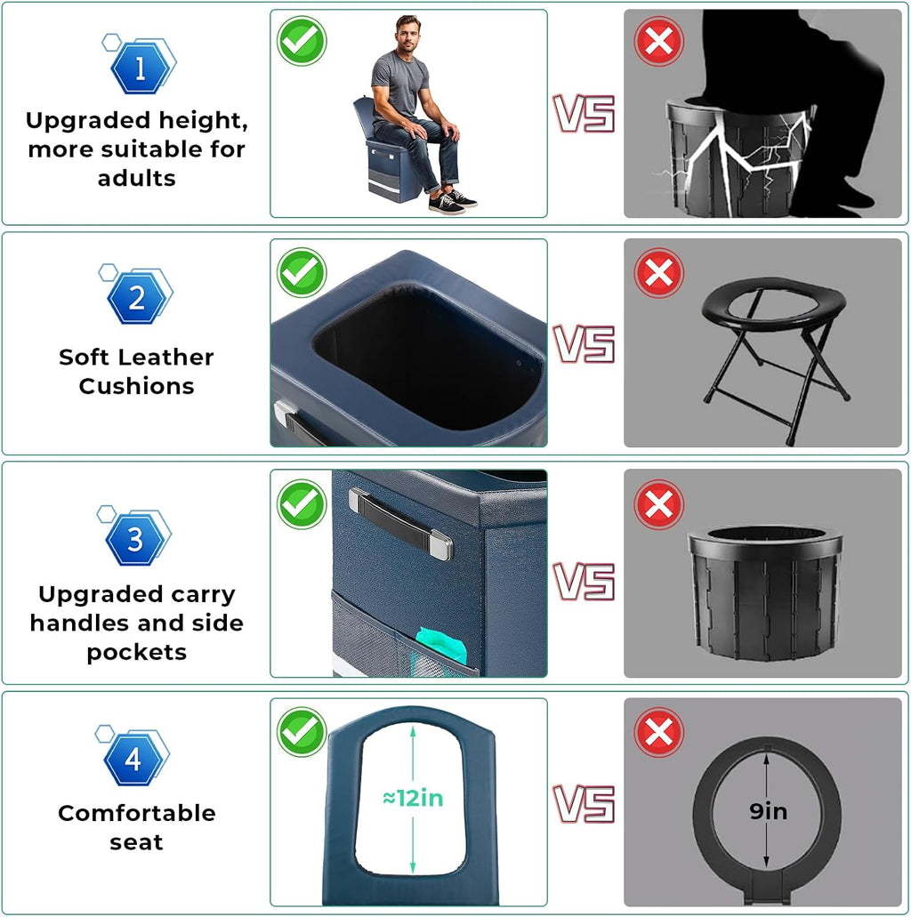 2026 Upgraded XL Portable Toilet for Adults,Tall Camping Toilet with Lid and Convenient Carry Bag, Portable Potty for