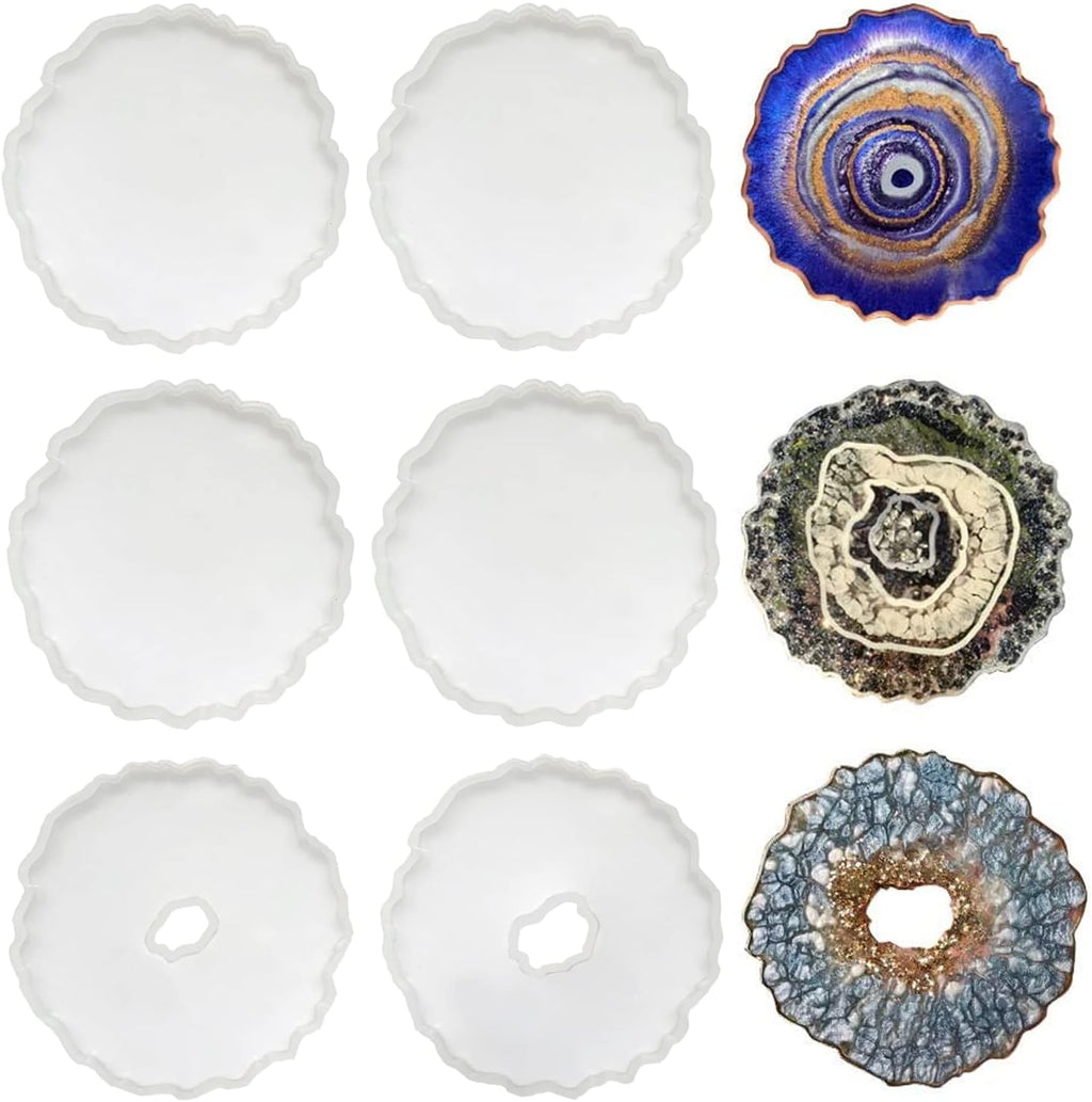 6 Pack Geode Coaster Molds for Resin, Irregular Resin Coaster Silicone Mold, Coaster Epoxy Resin Molds for Making
