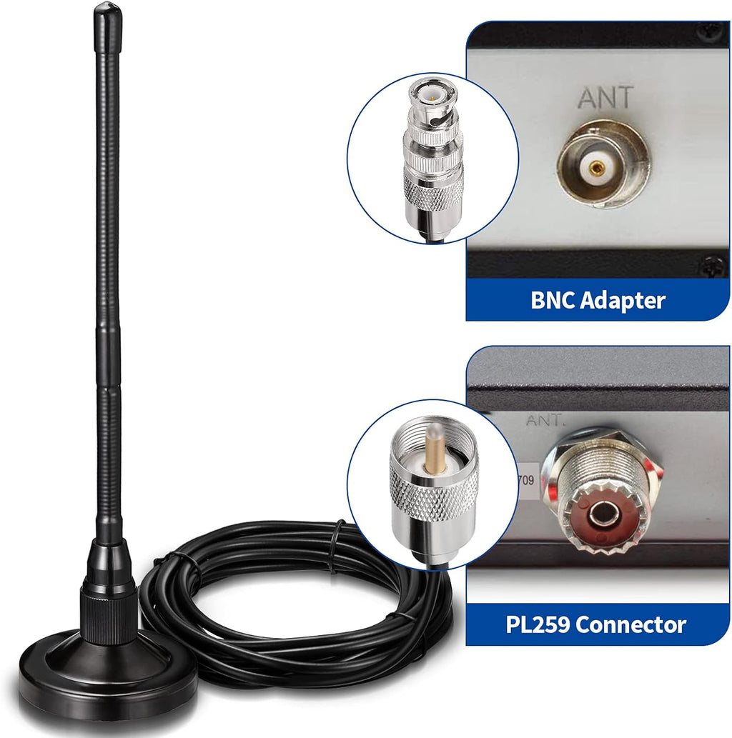 27MHz CB Radio Antenna Magnetic Base Soft Whip PL259 & BNC Male Compatible with Cobra Midland Uniden Maxon President