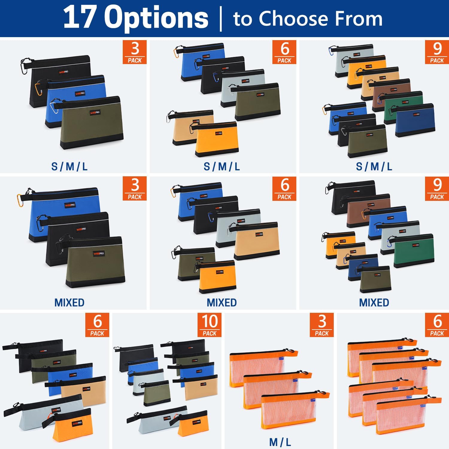 Tool Pouches with Zipper, Multi-Purpose Utility Tool Bags Organizer for Small Hand Tools, Screws, Nails, Pliers &