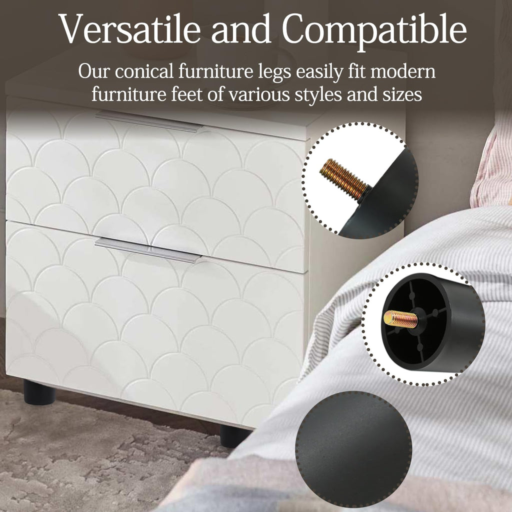 4Pcs 2 inch Plastic Sofa Legs, Black, Round
