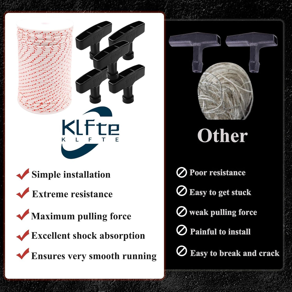 Klfte 3.0mm 100-Meter Recoil Starter Rope Pull Cord with 5 Pack Handle for Craftsman Chainsaw Lawn Mower Trimmer
