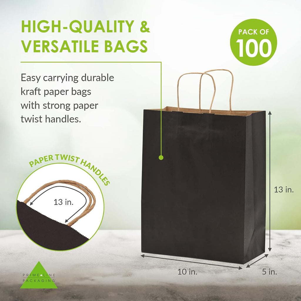 Paper Bags Bulk, Boutique Bags, 10x5x13 Inch, 50 Pack | Medium Black Gift Bags with Handles for Small Business