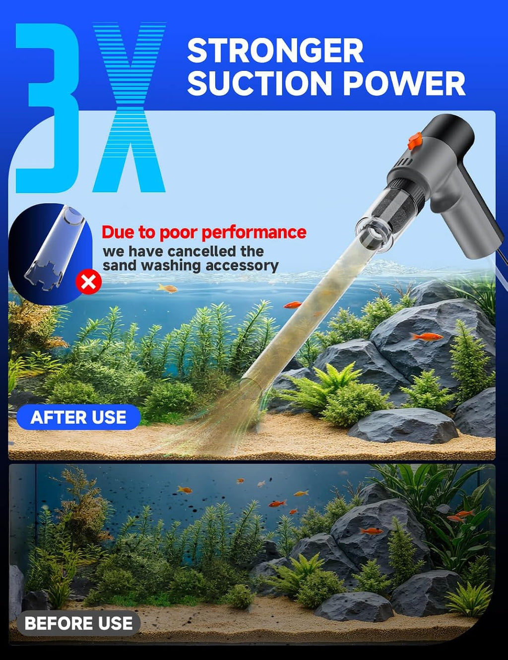 A Electric Aquarium Gravel Cleaner Kit with High Pressure Strong Suction, 6-in-1 Multifunction Fish Tank Vacuum