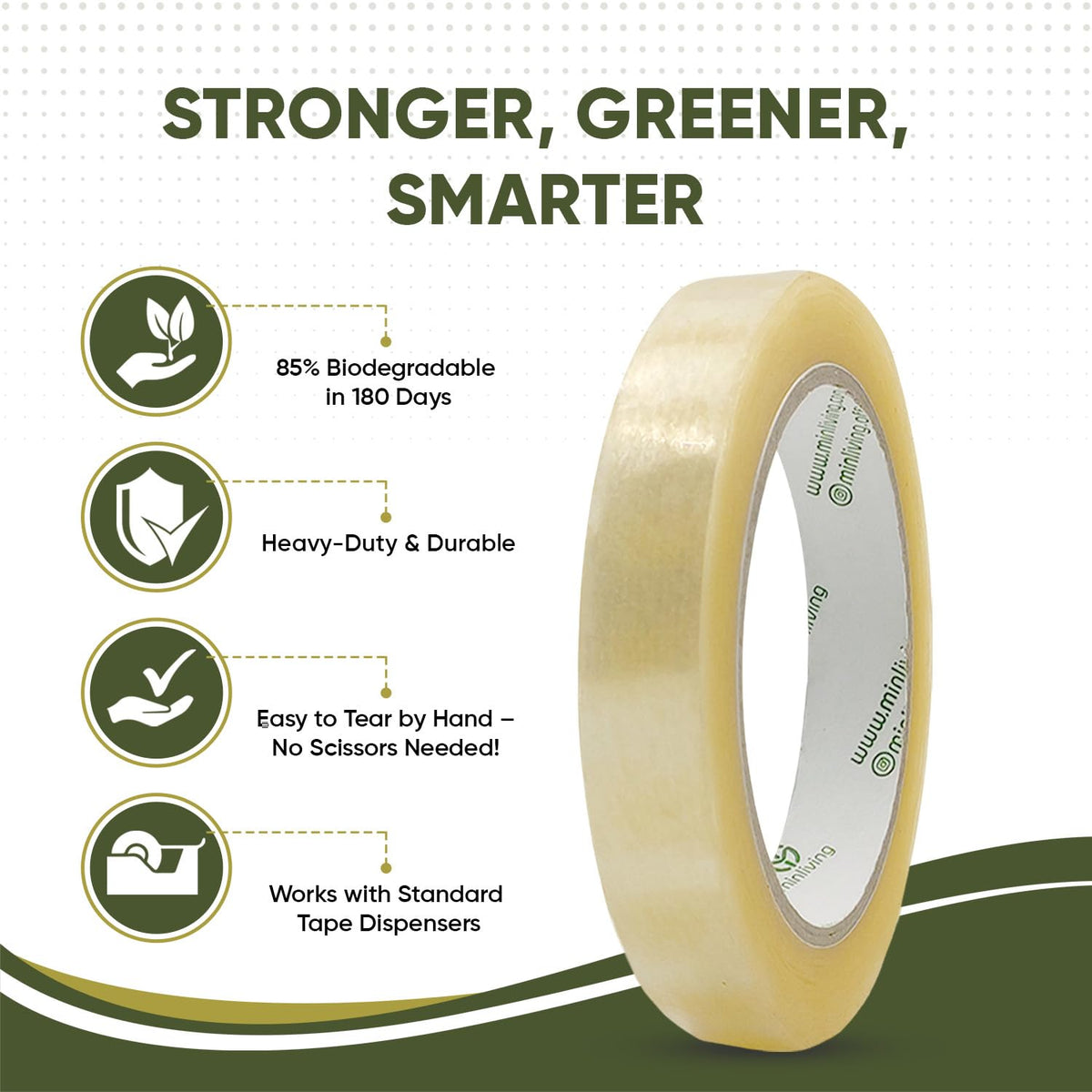 Biodegradable Eco-Friendly Clear Packaging Tape 3/4in x 70yd 3pk