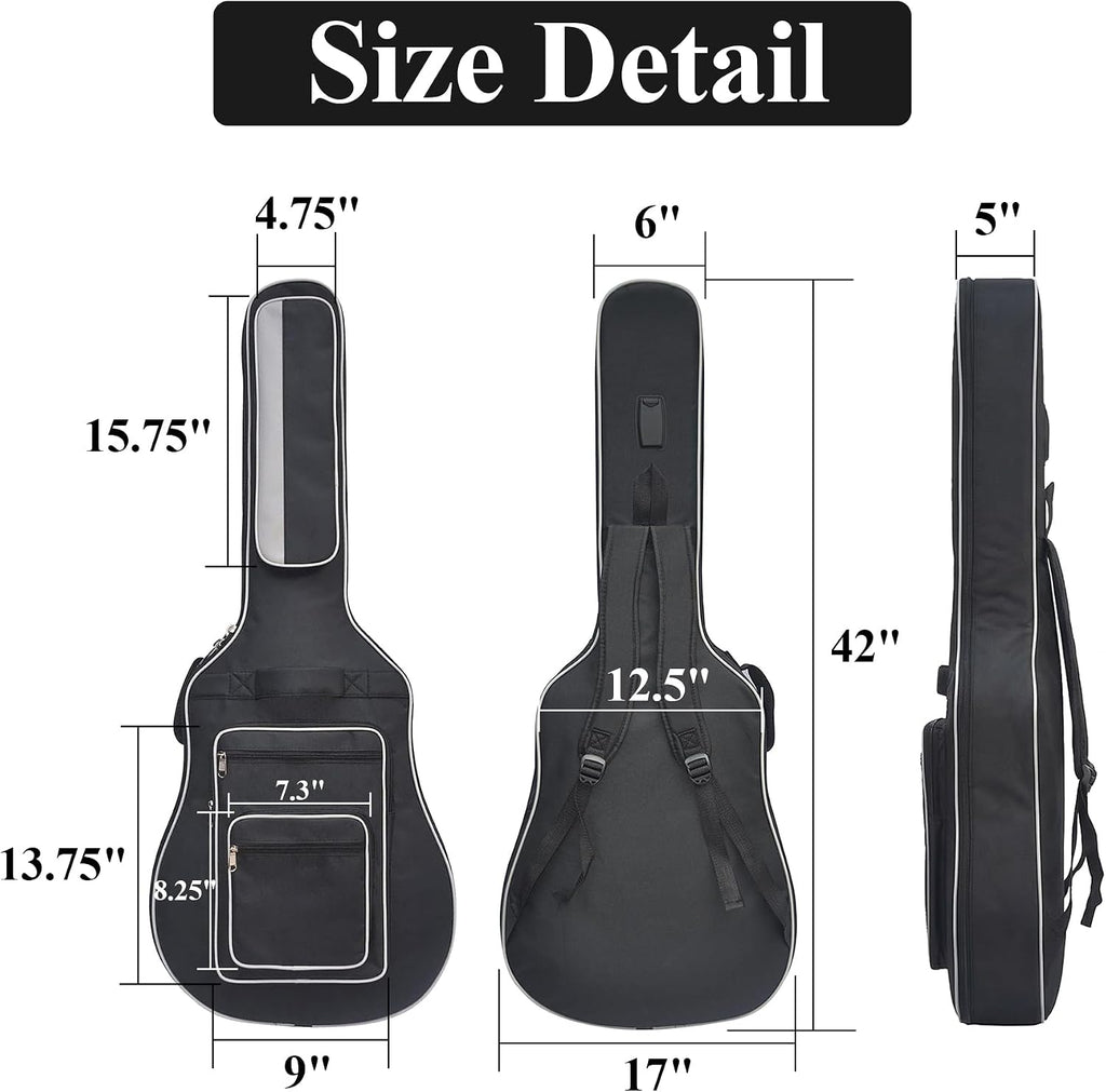41 Inch Acoustic Guitar Gig Bag with Dual Adjustable Shoulder Strap and 5 Pockets, Guitar Storage Case Bag with Back