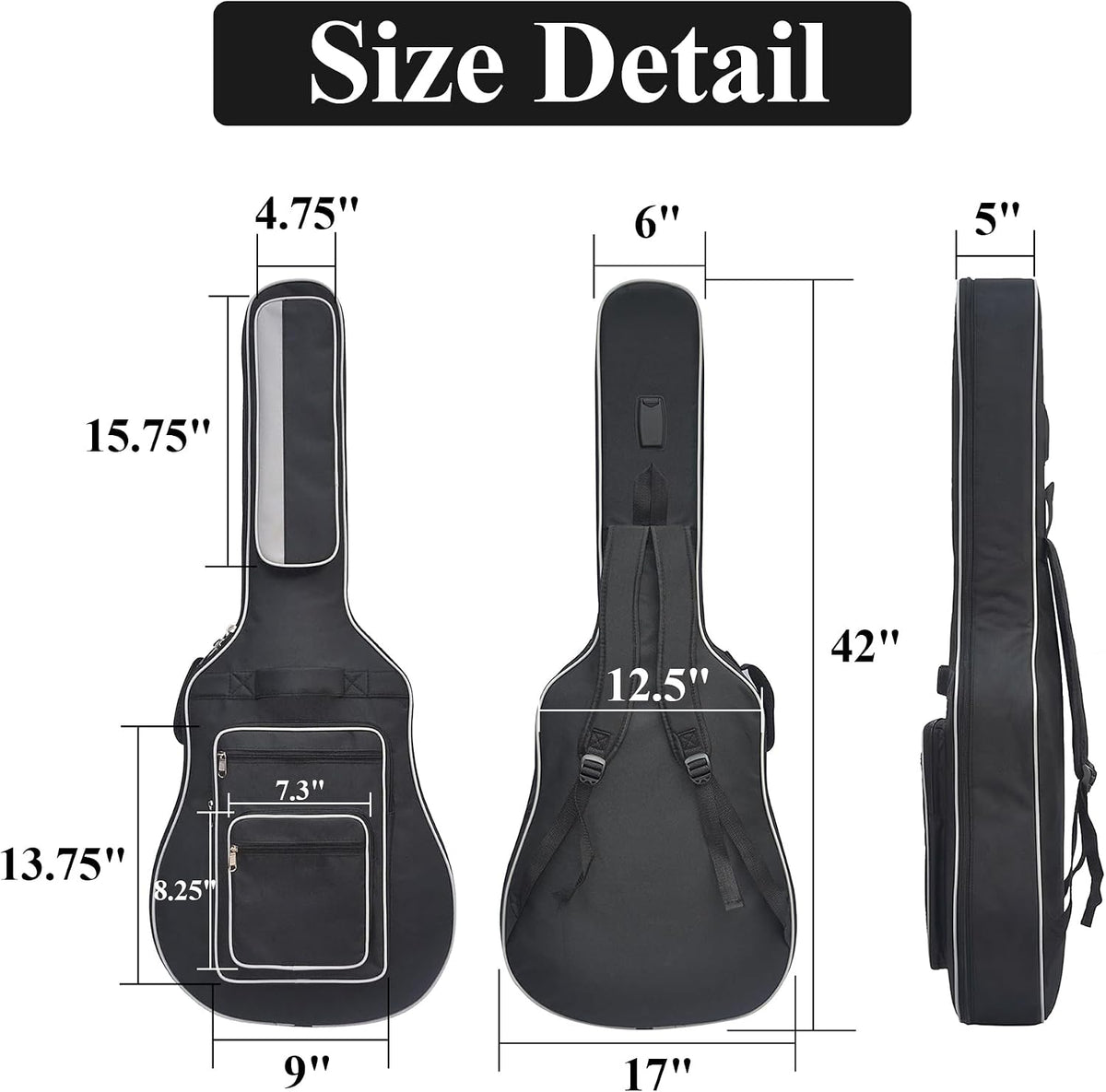 41 Inch Acoustic Guitar Gig Bag with Dual Adjustable Shoulder Strap and 5 Pockets, Guitar Storage Case Bag with Back